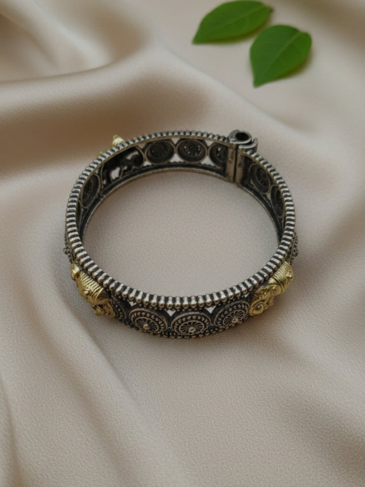 Silver Oxidized Two Tone Brass Kada