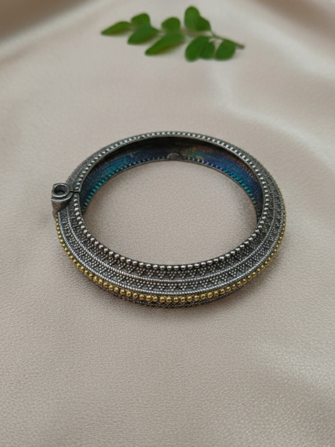 Silver Oxidized Two Tone Brass Kada