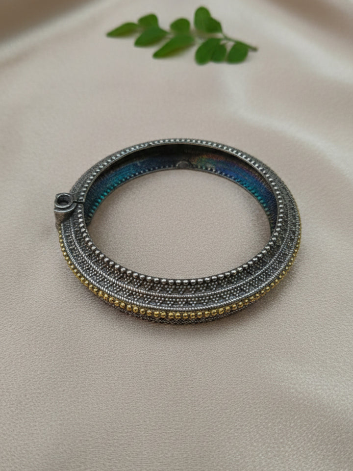 Silver Oxidized Two Tone Brass Kada