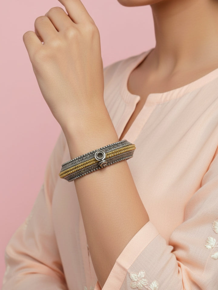 Silver Oxidized Two Tone Brass Kada