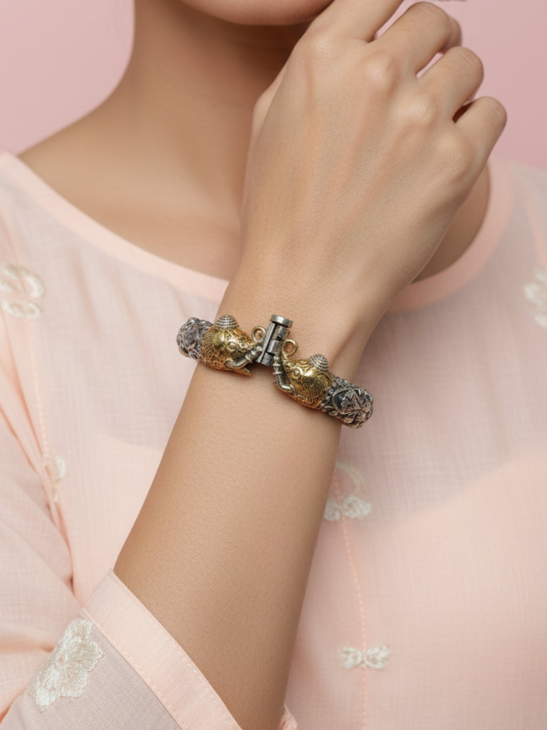 Silver Oxidized Two Tone Brass Kada