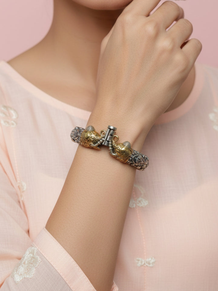 Silver Oxidized Two Tone Brass Kada
