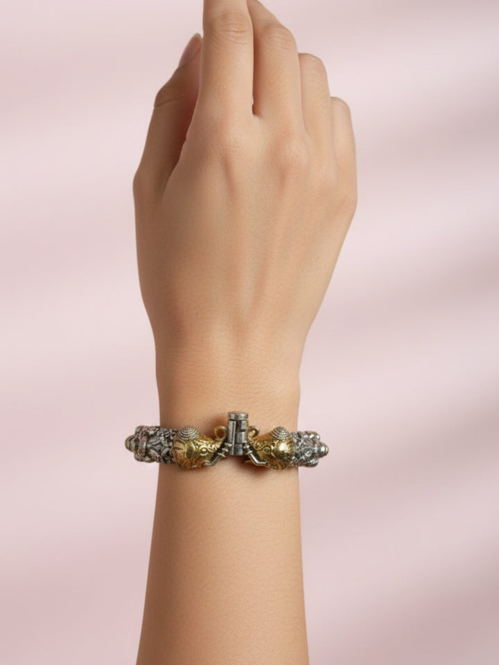 Silver Oxidized Two Tone Brass Kada