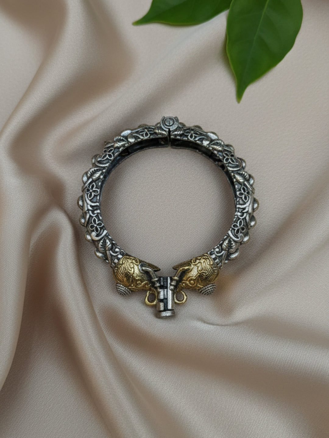 Silver Oxidized Two Tone Brass Kada