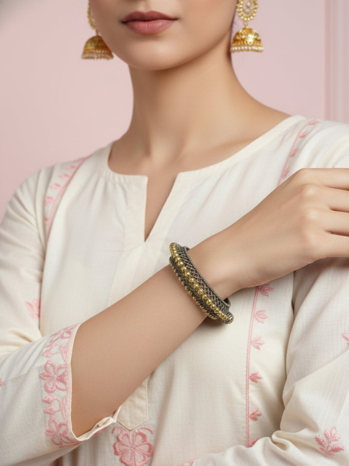 Silver Oxidized Two Tone Brass Kada