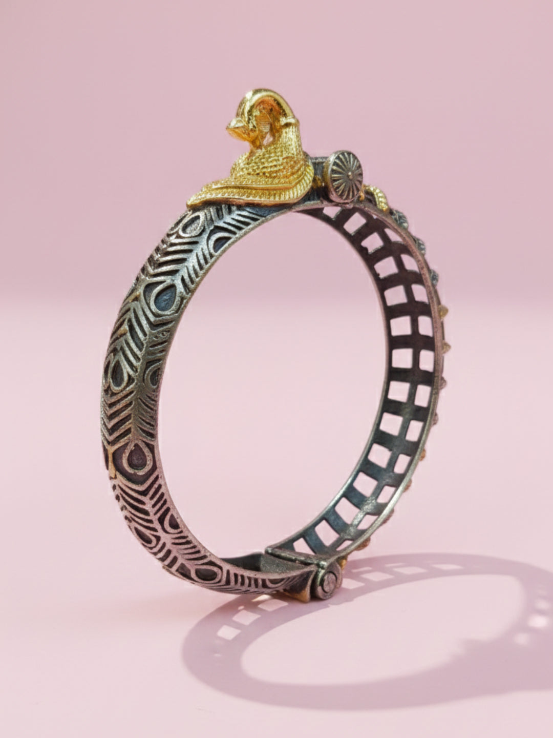 Silver Oxidized Two Tone Brass Kada