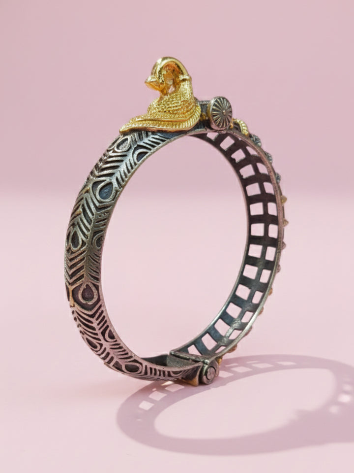 Silver Oxidized Two Tone Brass Kada