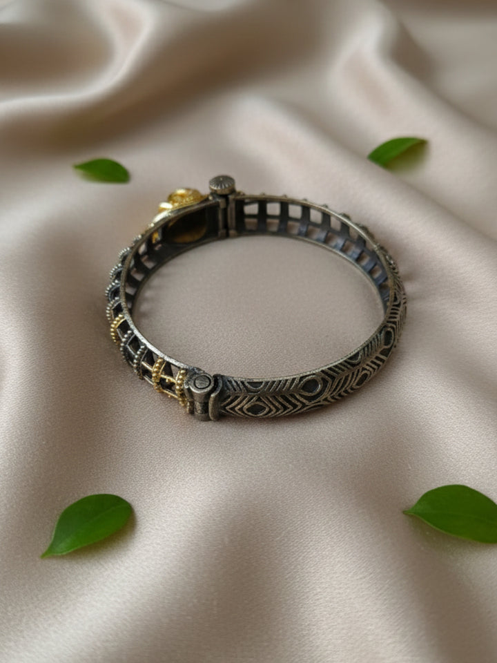 Silver Oxidized Two Tone Brass Kada