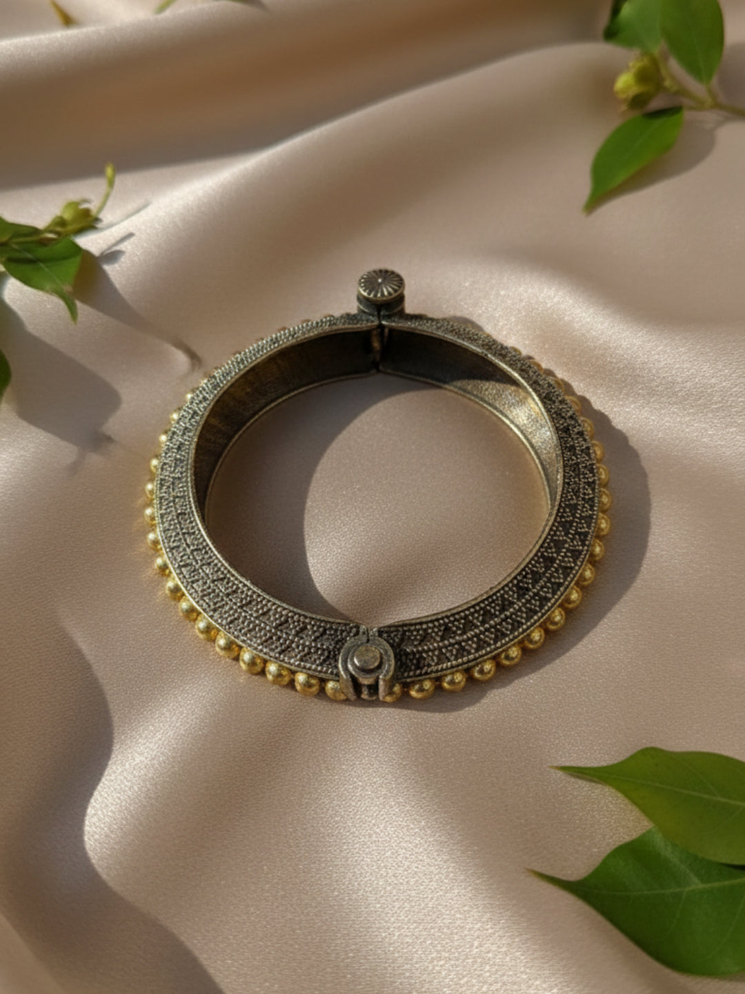 Silver Oxidized Two Tone Brass Kada