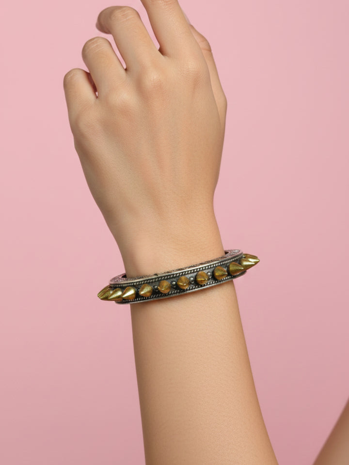 Silver Oxidized Two Tone Brass Kada