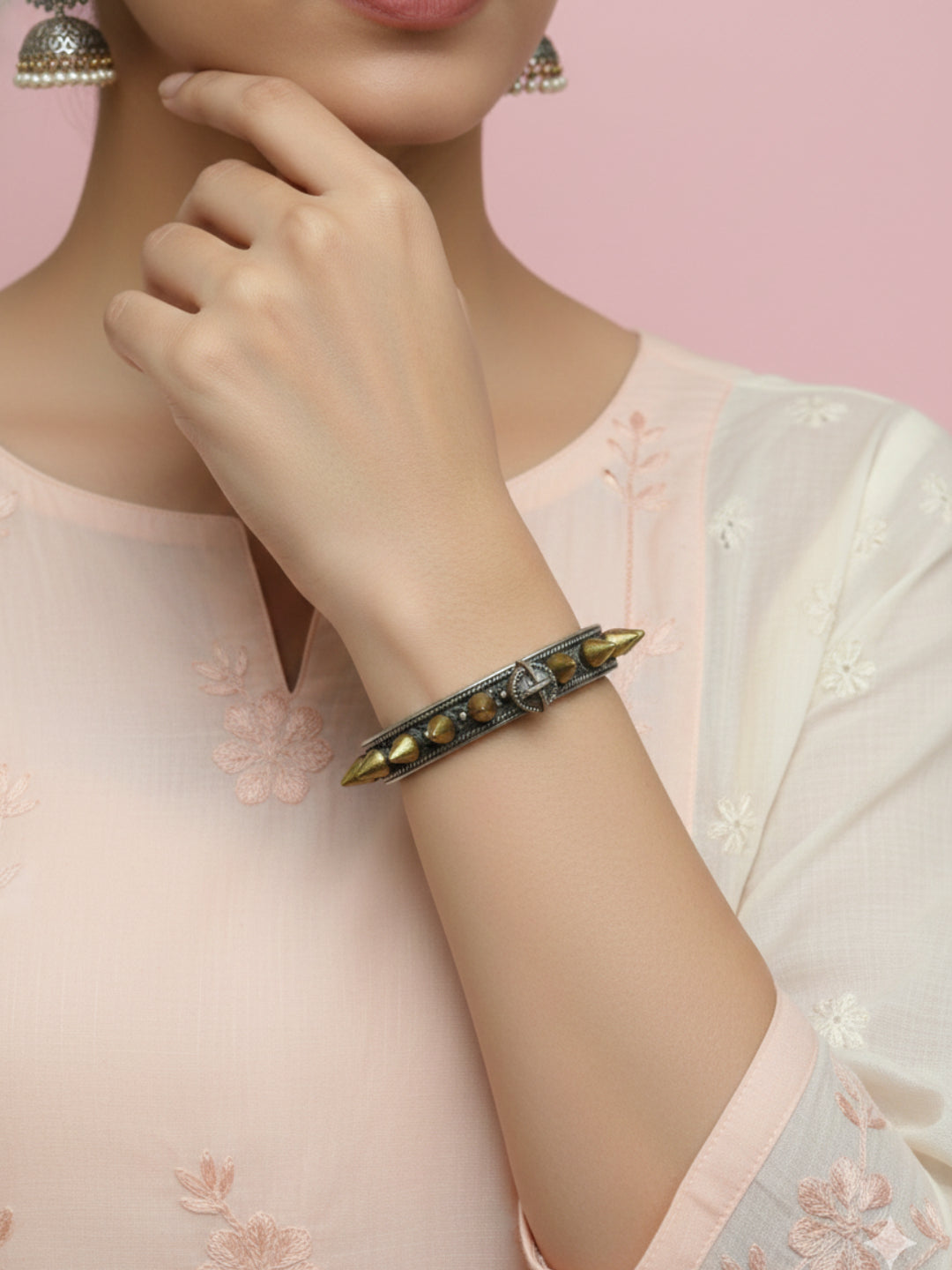 Silver Oxidized Two Tone Brass Kada