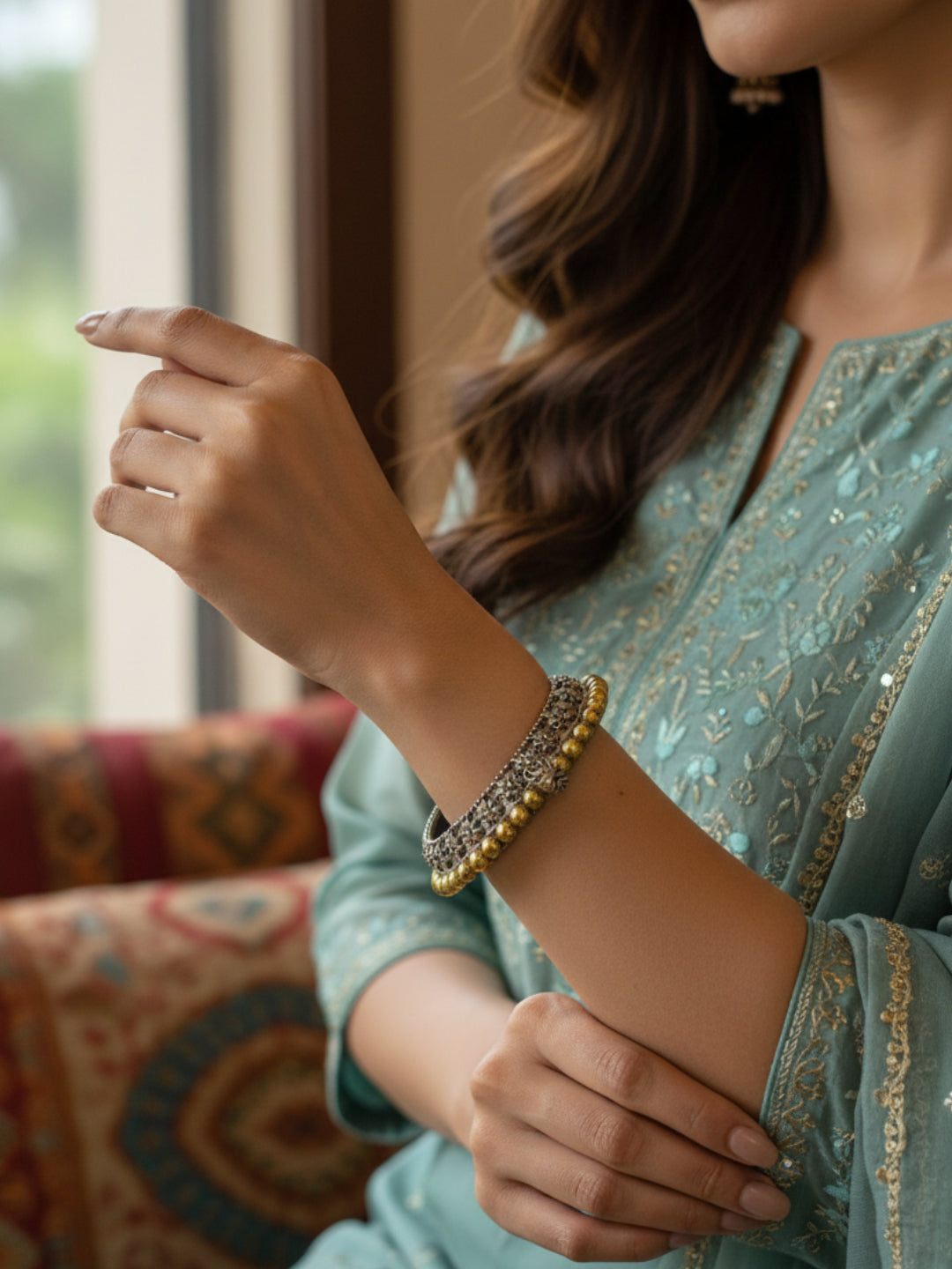 Silver Oxidized Two Tone Brass Kada