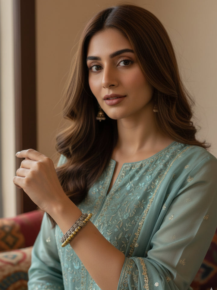 Silver Oxidized Two Tone Brass Kada