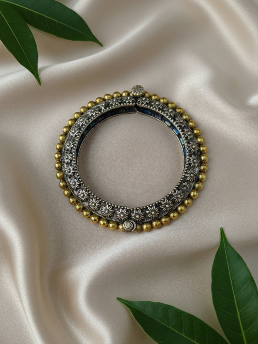 Silver Oxidized Two Tone Brass Kada