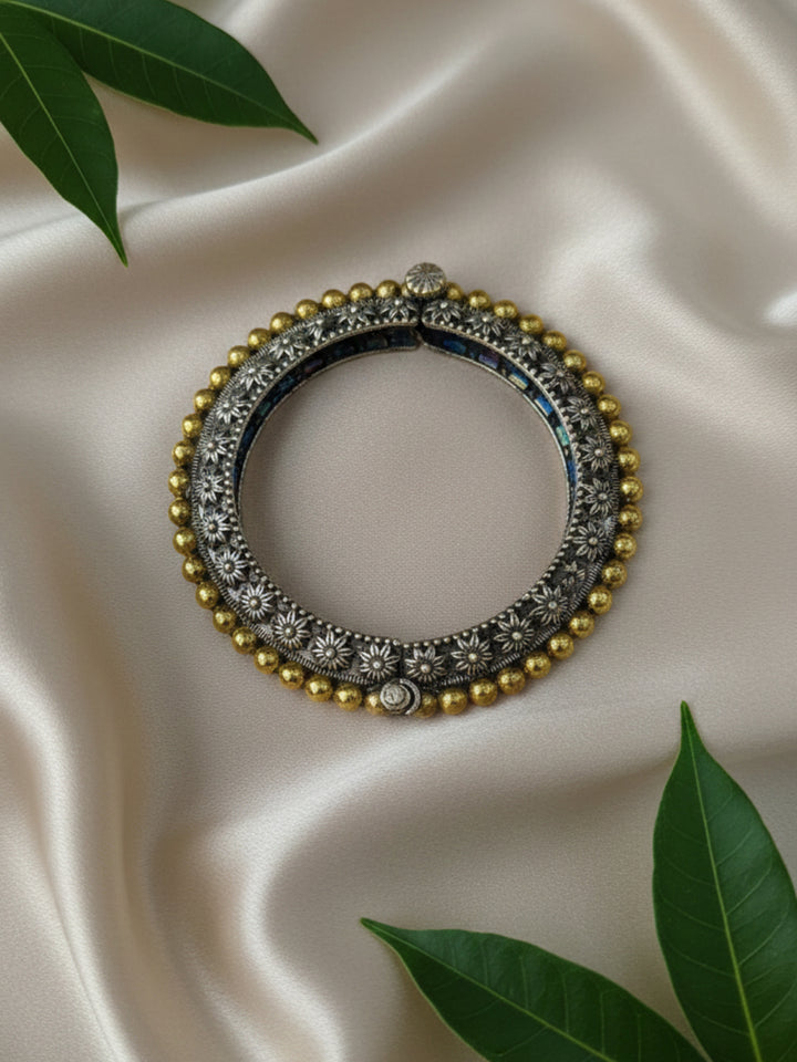 Silver Oxidized Two Tone Brass Kada