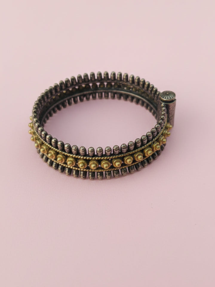 Silver Oxidized Two Tone Brass Kada
