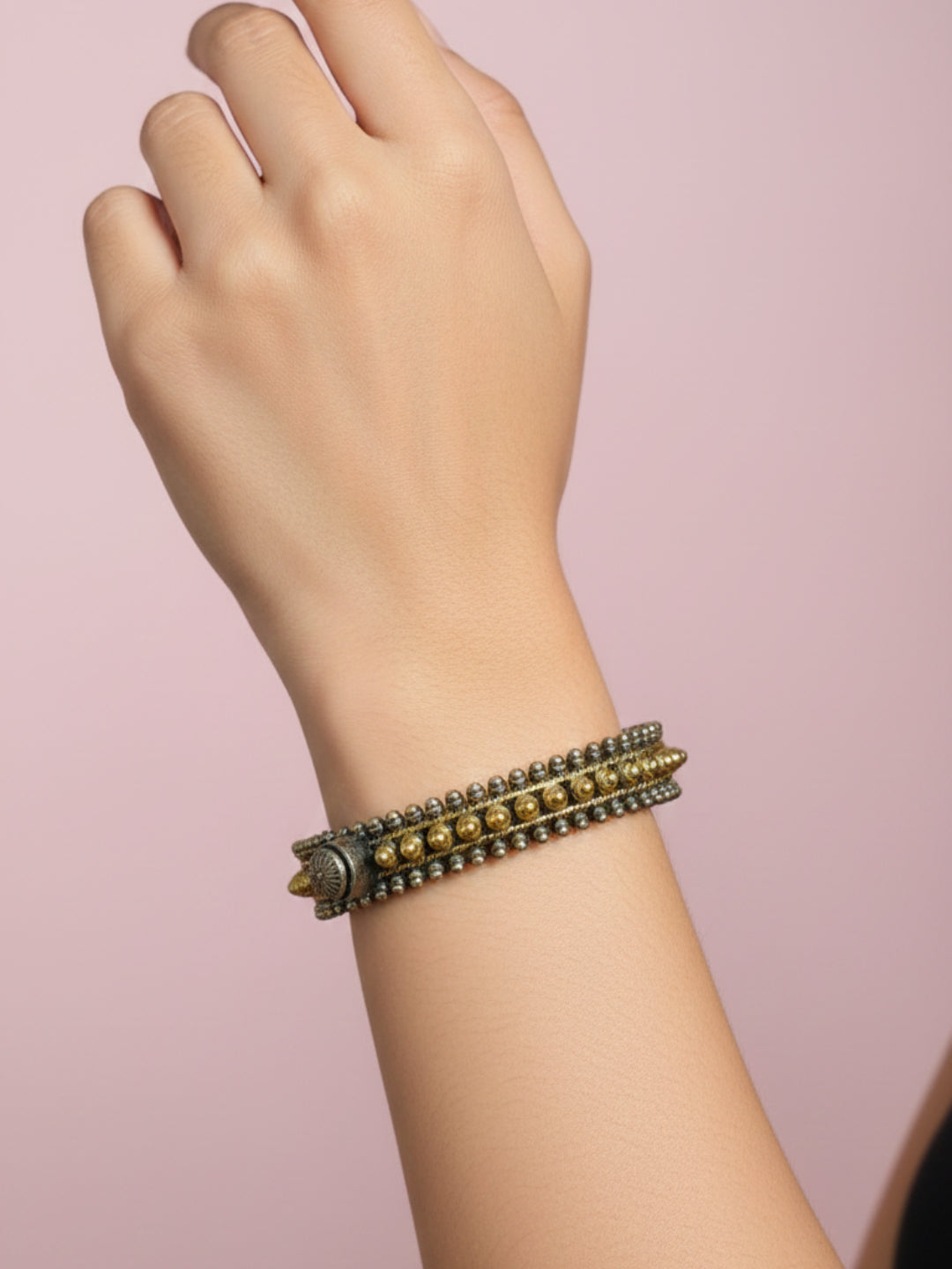 Silver Oxidized Two Tone Brass Kada