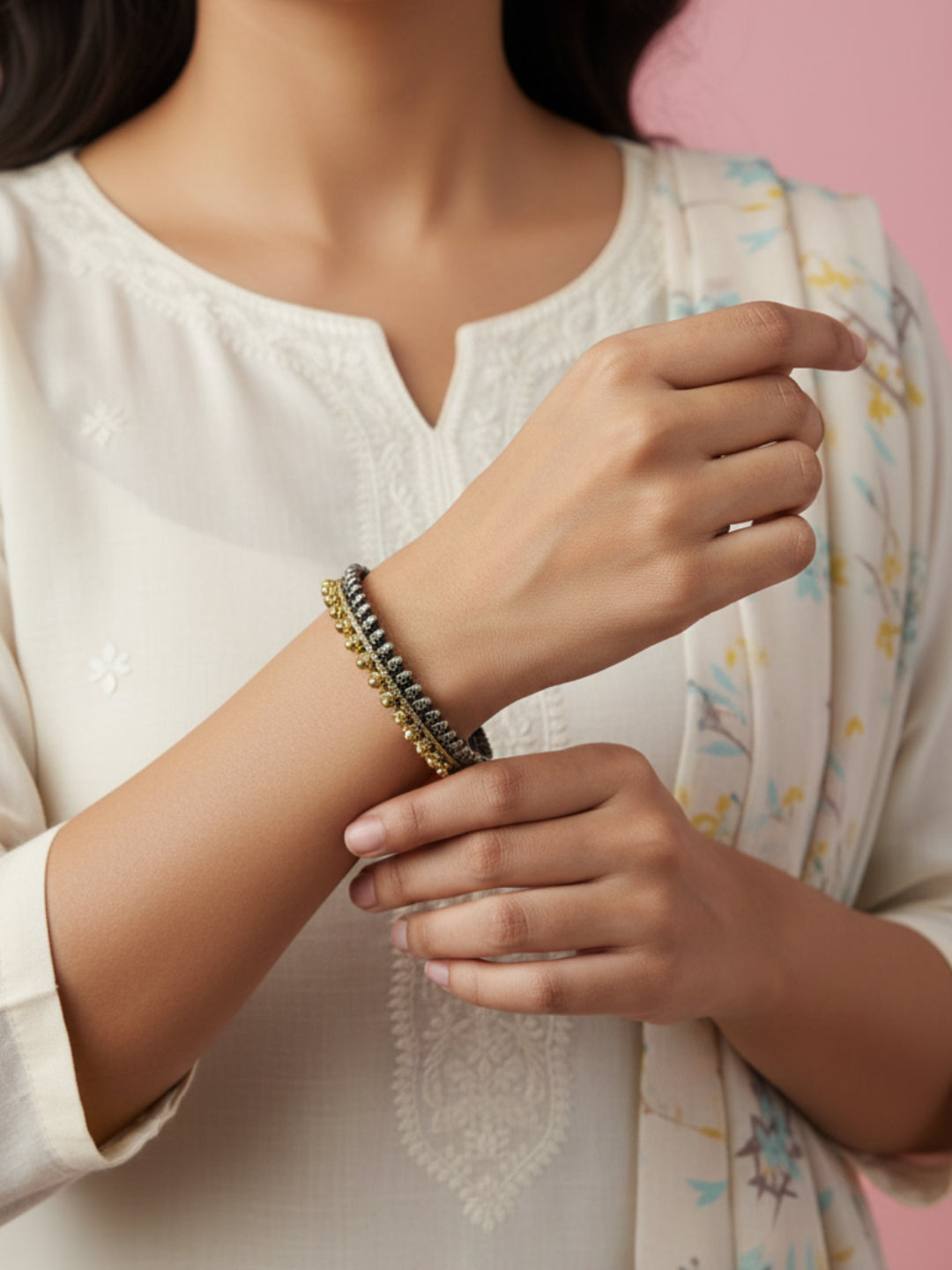 Silver Oxidized Two Tone Brass Kada