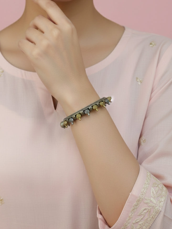 Silver Oxidized Two Tone Brass Kada
