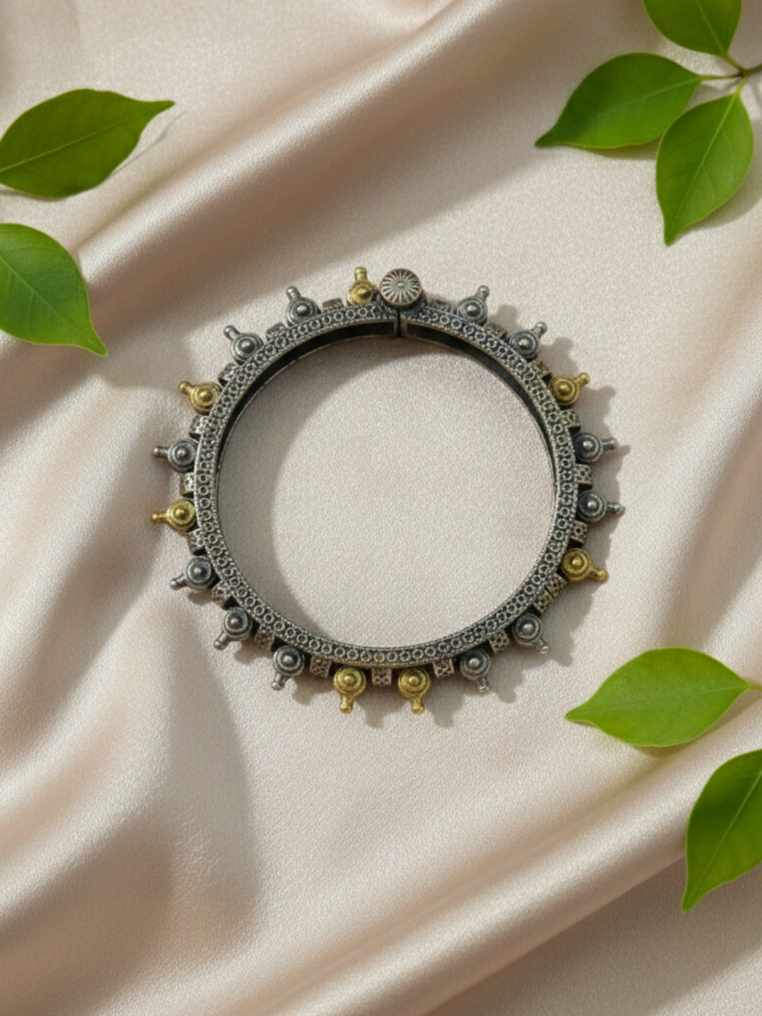 Silver Oxidized Two Tone Brass Kada