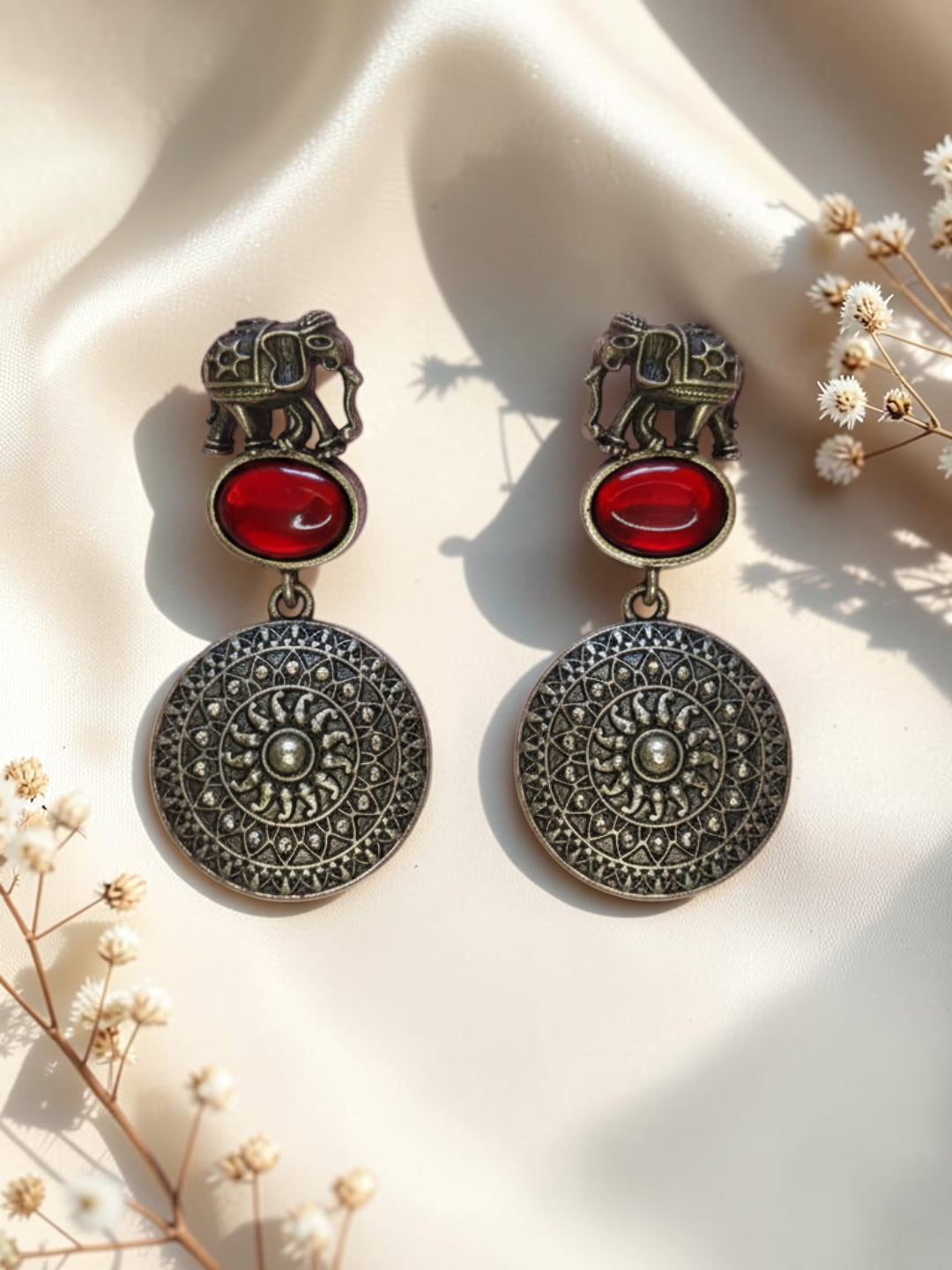 Paisley Motif Oxidised Silver Dangle Earrings