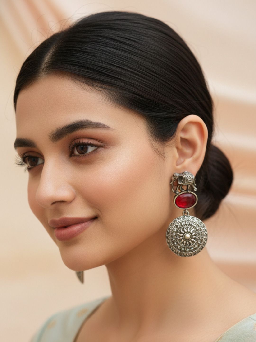 Paisley Motif Oxidised Silver Dangle Earrings
