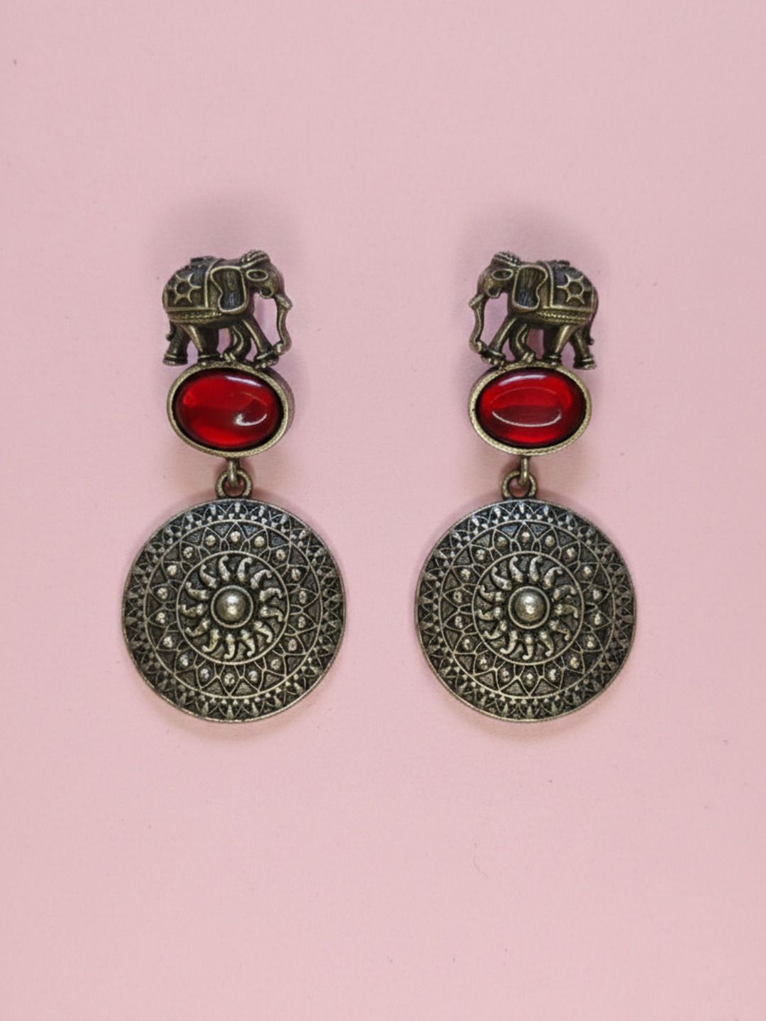 Paisley Motif Oxidised Silver Dangle Earrings