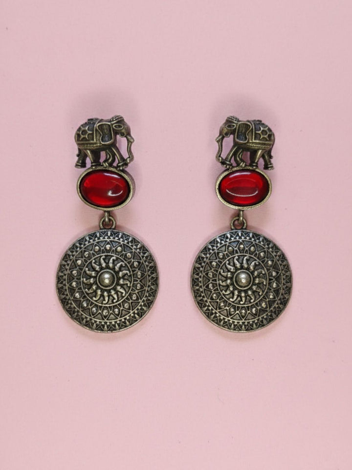 Paisley Motif Oxidised Silver Dangle Earrings