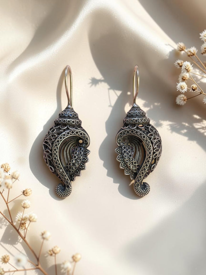Pink Stone Oxidised Silver Barrel Drop Earrings