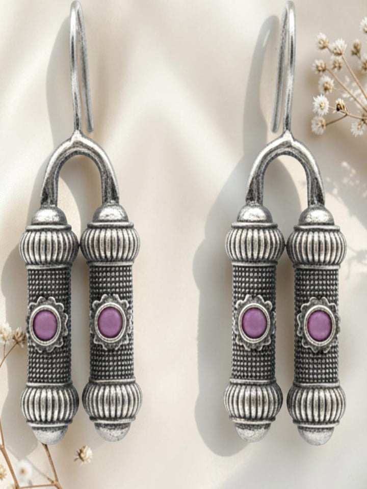 Feather Motif Oxidised Silver Dangle Earrings