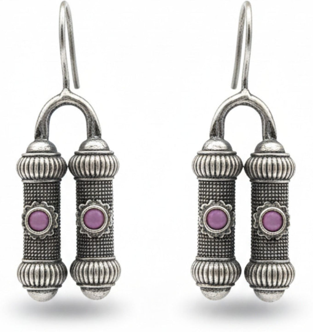 Feather Motif Oxidised Silver Dangle Earrings