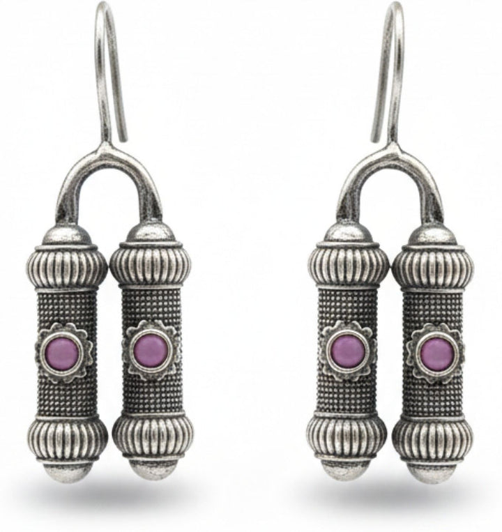 Feather Motif Oxidised Silver Dangle Earrings