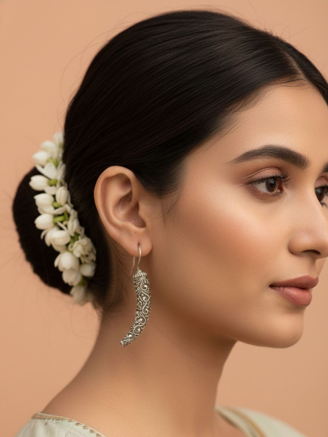 Silver Oxidized Floral Ear Cuffs – Brass Curved Flower Ear Crawlers