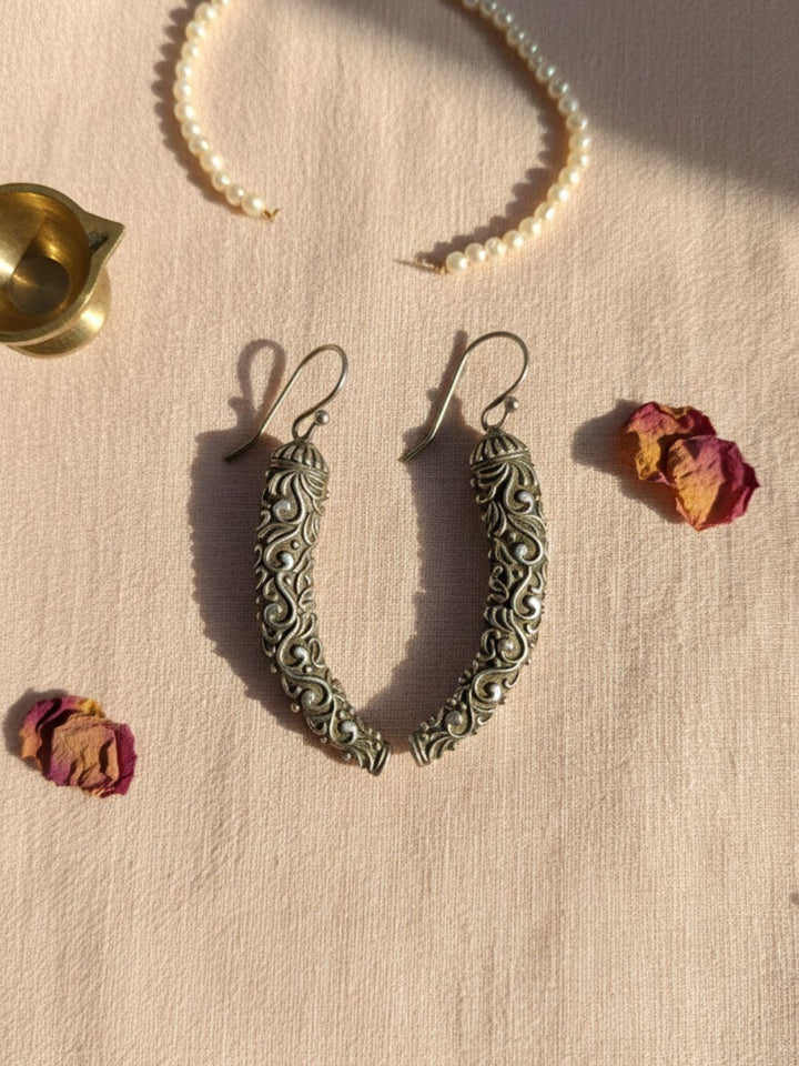 Silver Oxidized Floral Ear Cuffs – Brass Curved Flower Ear Crawlers