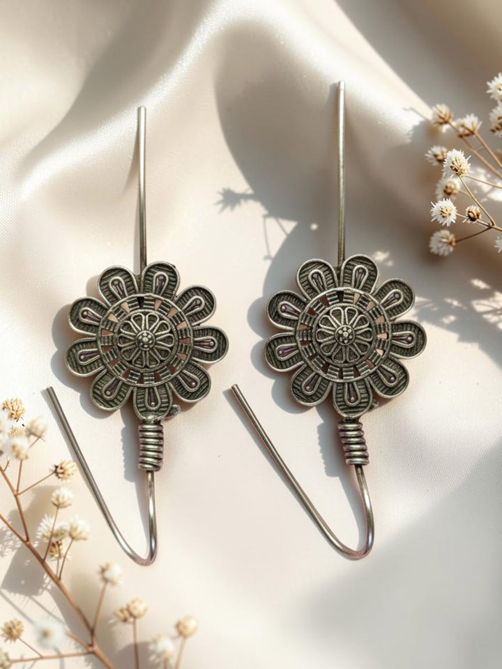 Oxidized Silver Plated Floral Wave Drop Earrings – Brass Textured  Earrings