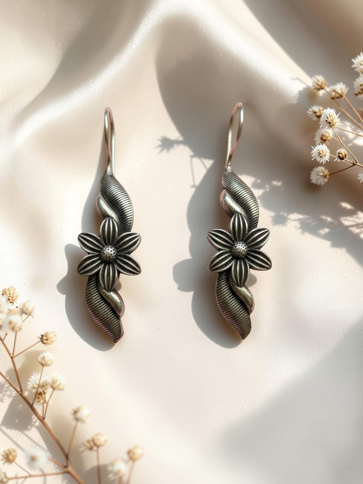Oxidized Silver Plated Star Mandala Earrings Brass Geometric  Drop Earrings