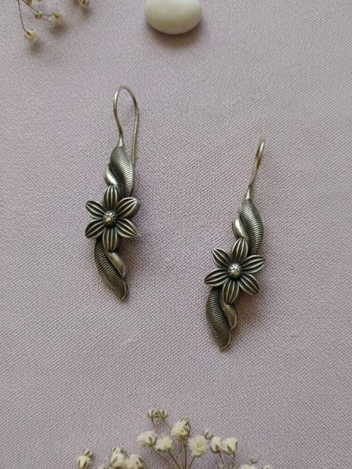 Oxidized Silver Plated Star Mandala Earrings Brass Geometric  Drop Earrings