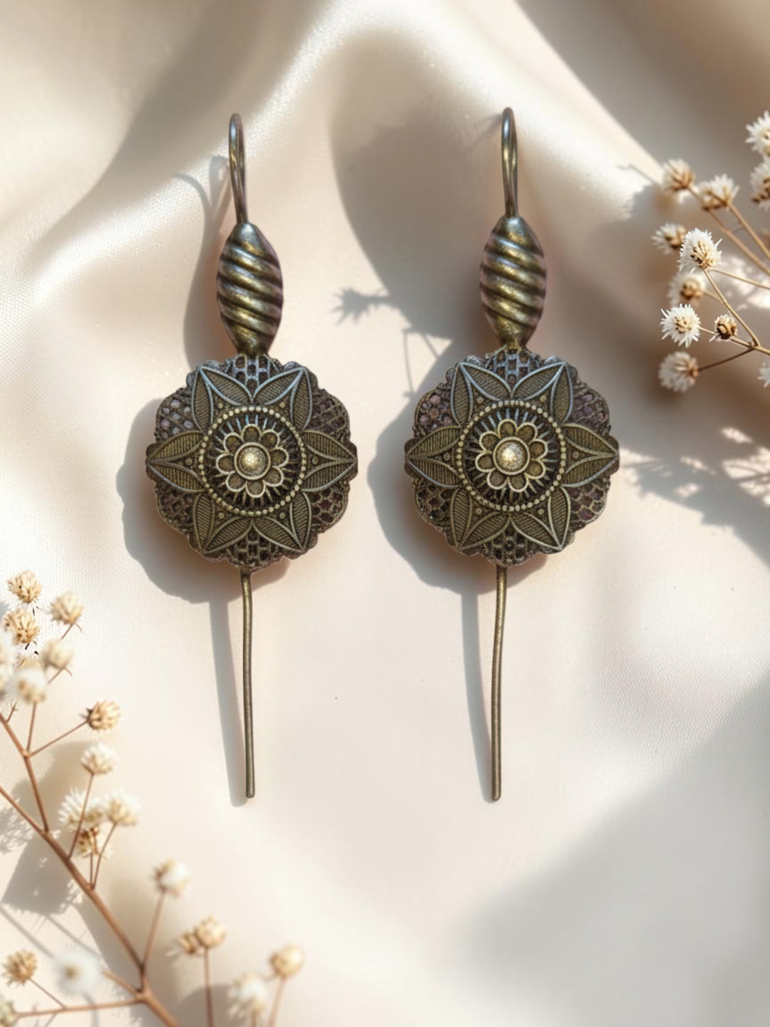 Oxidized Silver Plated Kalash Drop Earrings Brass Ghada  Earrings