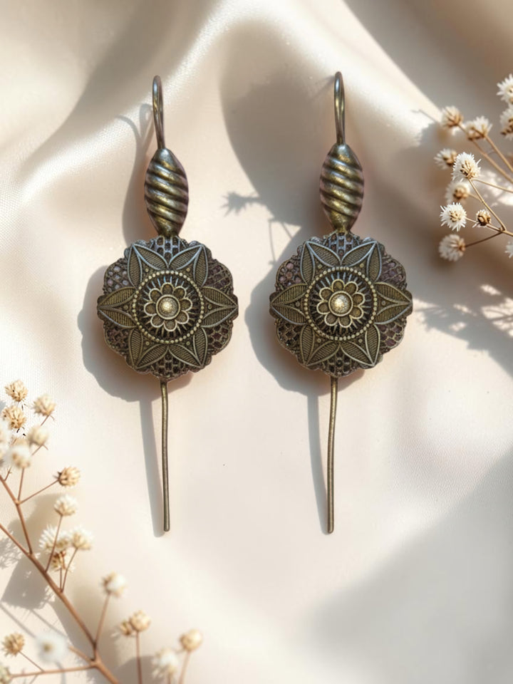 Oxidized Silver Plated Kalash Drop Earrings Brass Ghada  Earrings
