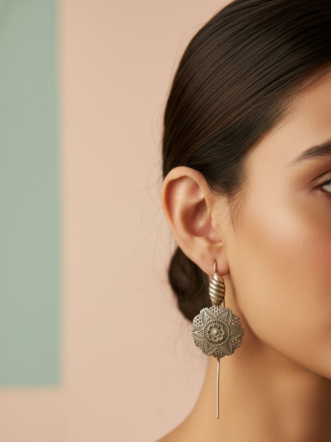 Oxidized Silver Plated Kalash Drop Earrings Brass Ghada  Earrings