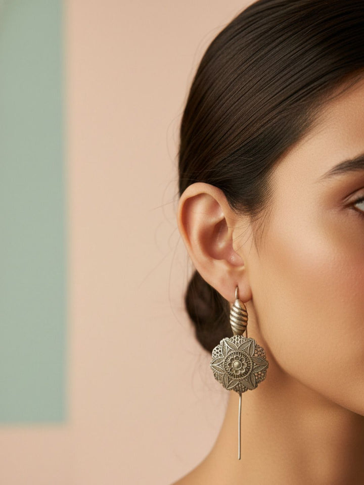 Oxidized Silver Plated Kalash Drop Earrings Brass Ghada  Earrings