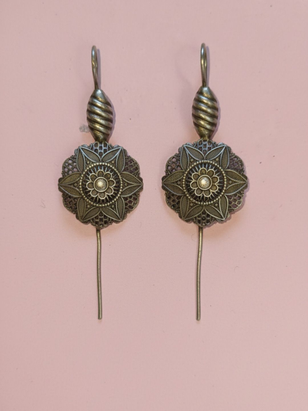 Oxidized Silver Plated Kalash Drop Earrings Brass Ghada  Earrings