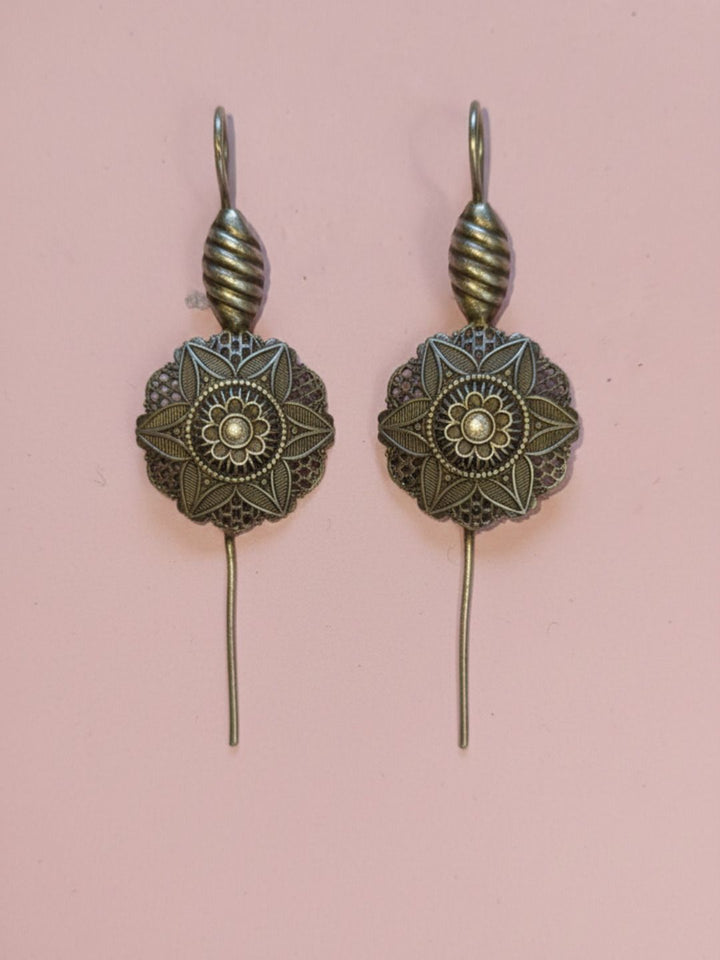 Oxidized Silver Plated Kalash Drop Earrings Brass Ghada  Earrings
