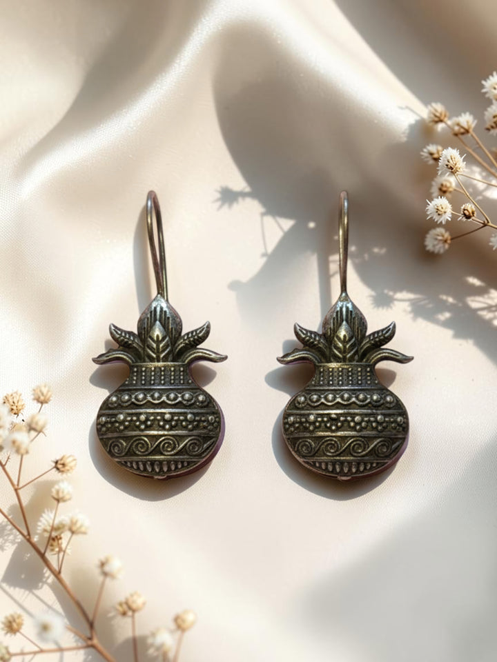 Oxidized Silver Plated Elephant Hook Earrings Brass Royal Hathi Drop Jewelry