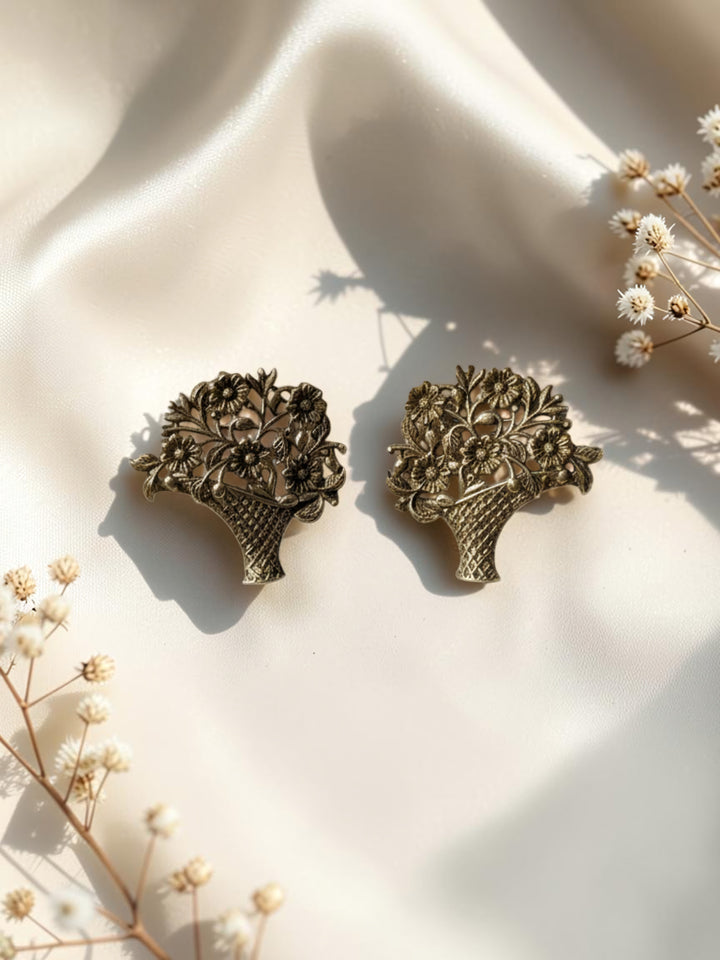 Oxidized Silver Plated Hand Fan Drop Earrings Brass Pankha Motif  Jewelry