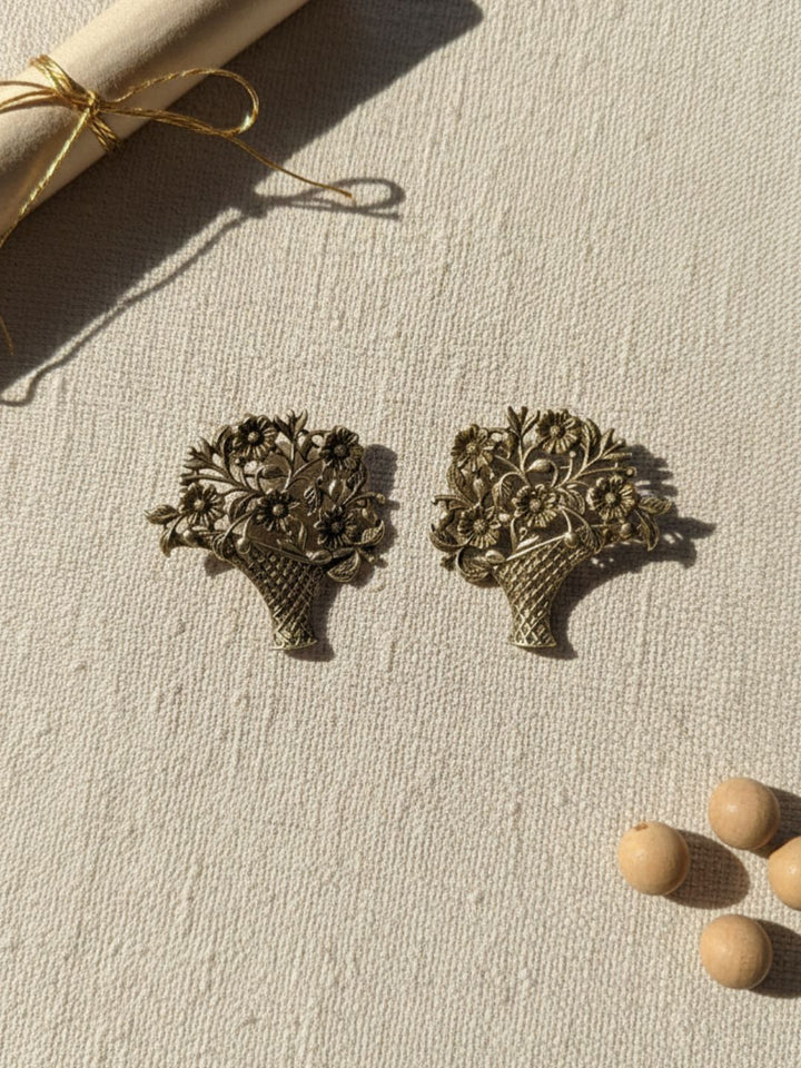 Oxidized Silver Plated Hand Fan Drop Earrings Brass Pankha Motif  Jewelry