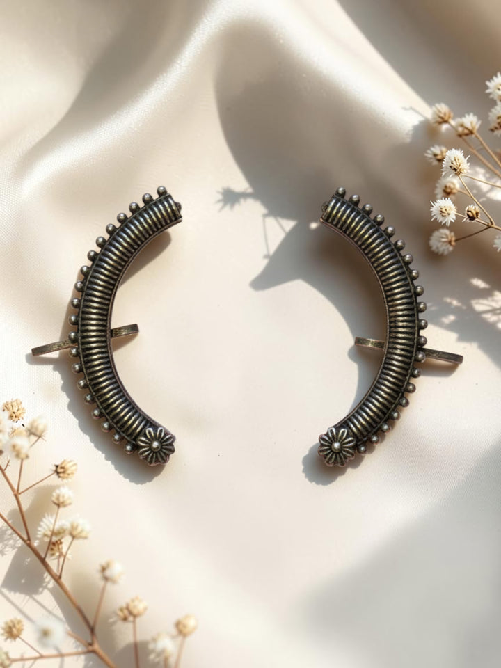 Oxidized Silver Plated Jhumka Earrings Brass Oval  Jhumki With Pearls