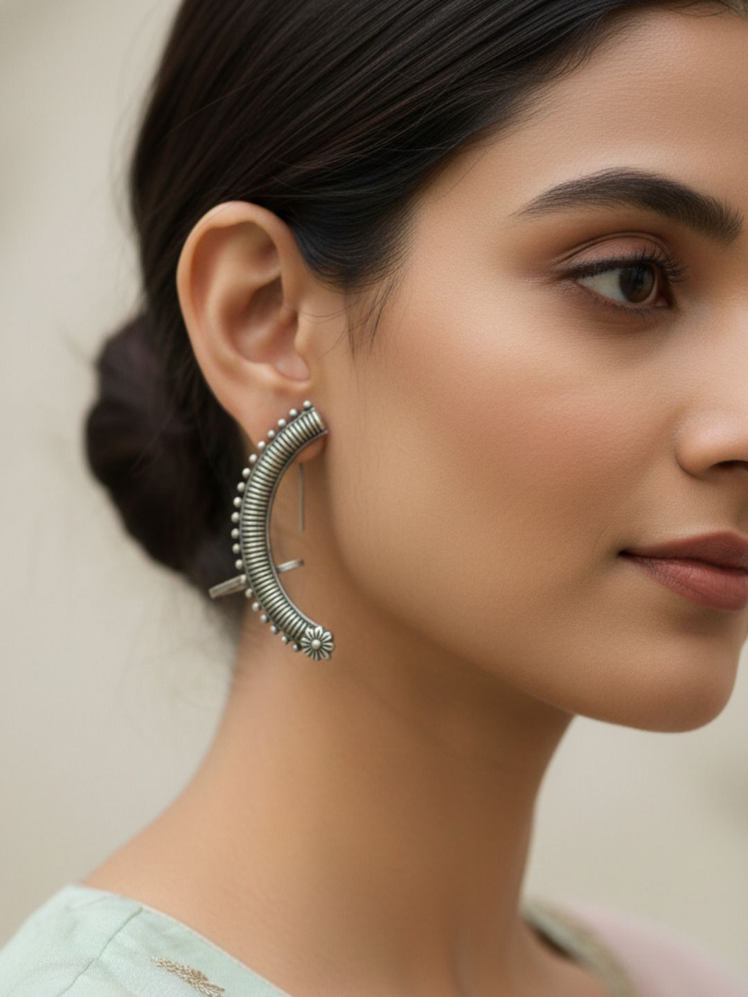 Oxidized Silver Plated Jhumka Earrings Brass Oval  Jhumki With Pearls