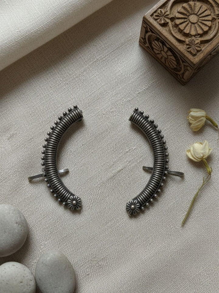 Oxidized Silver Plated Jhumka Earrings Brass Oval  Jhumki With Pearls