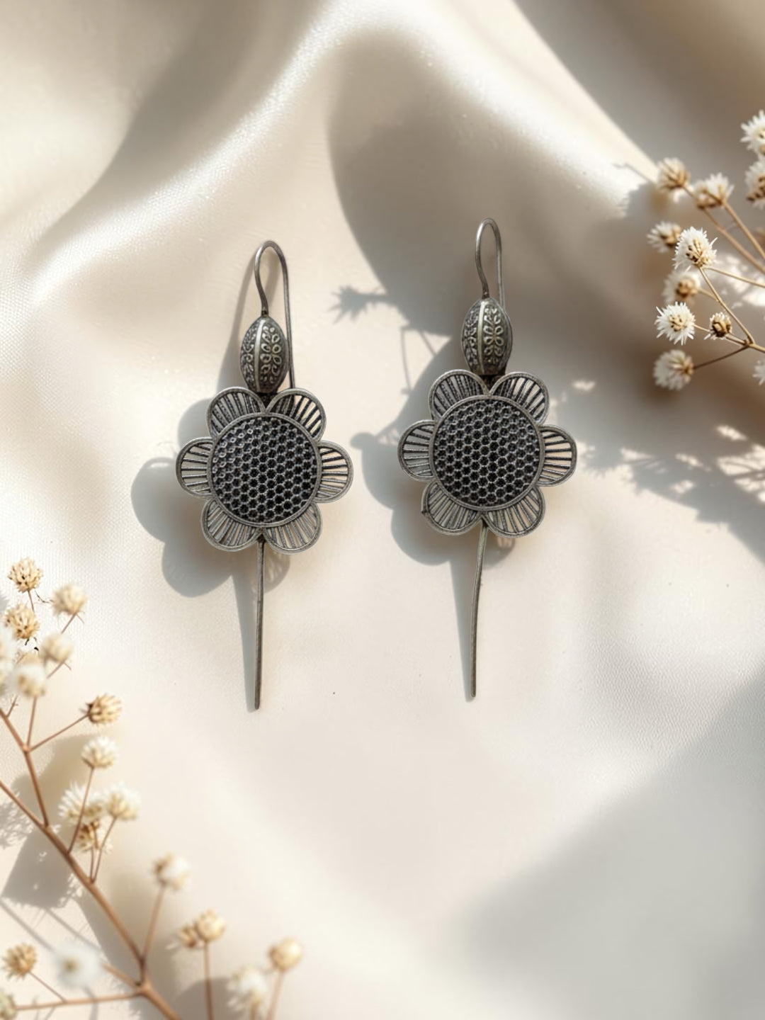 Oxidized Silver Plated Heavy Cluster Jhumka Earrings Brass Layered  Drops